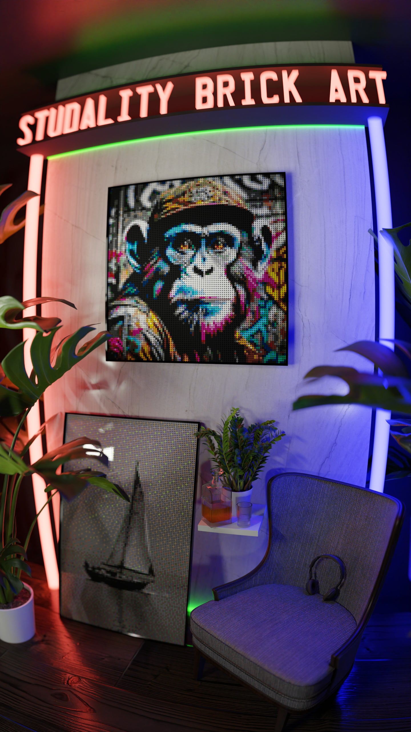 Ape Hop Movement LEGO® Style mosaic wall art made from colorful plastic bricks